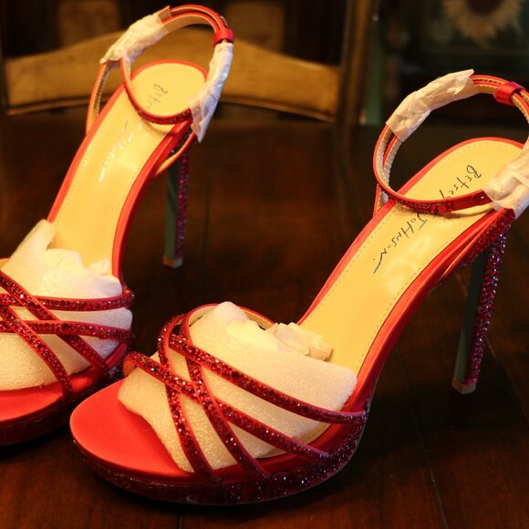 FINAL OFFER! - NWT Betsey Johnson Red Sparkle Blue Heels - 10 - Picture 7 of 15